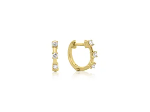 Gold Triple Diamond Huggie Earrings