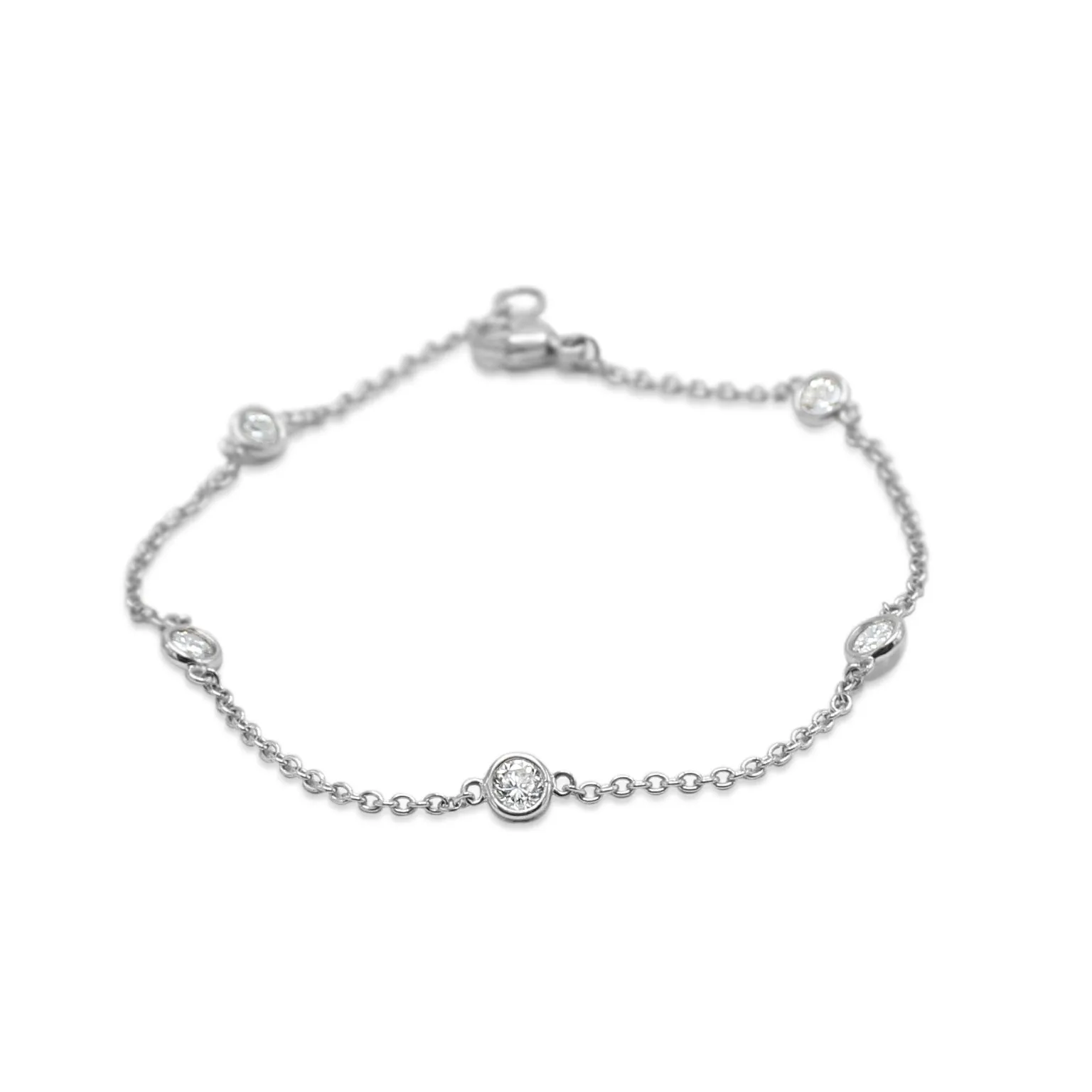 Hand Assembled Hand Made Five Stone Brilliant Cut Diamond Bracelet