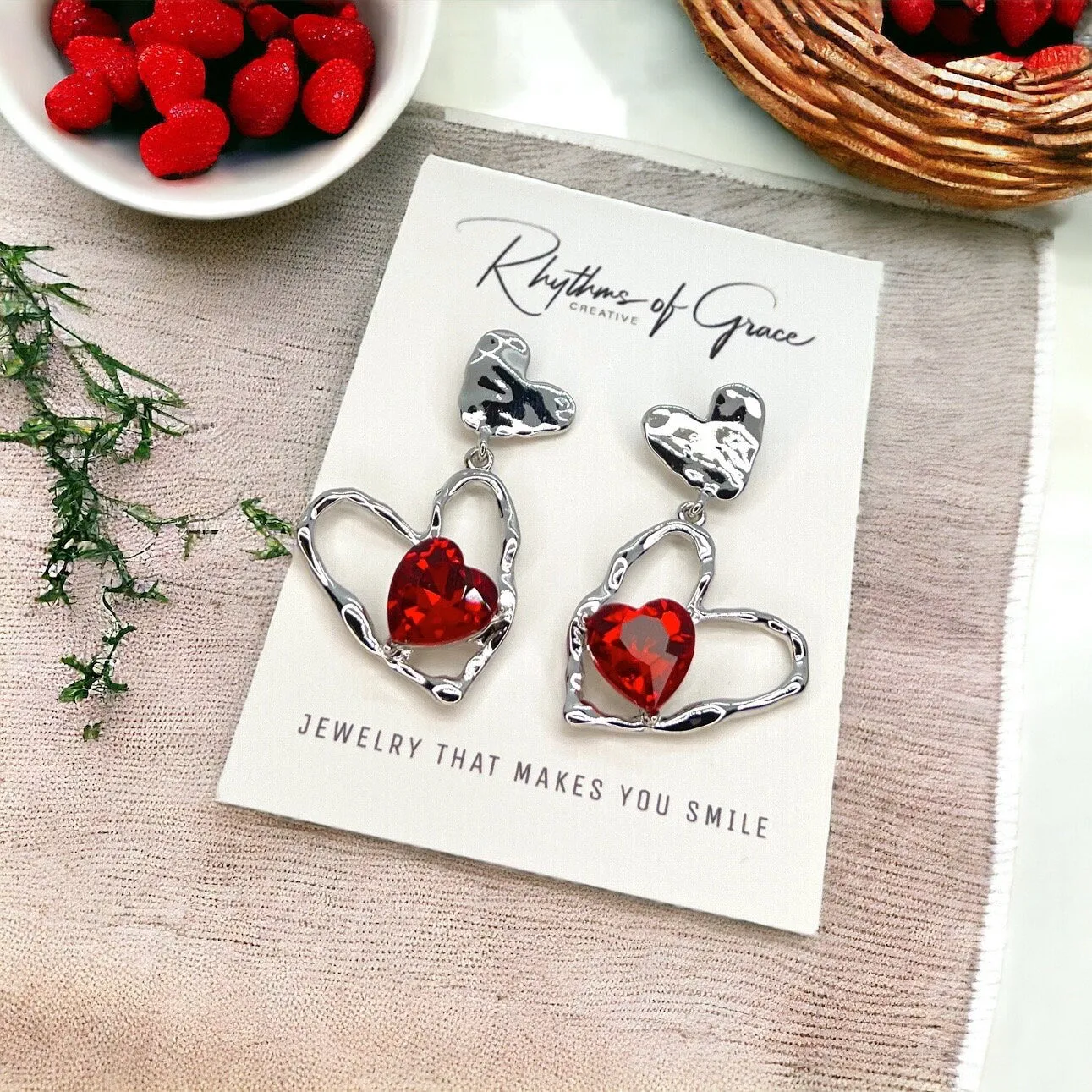 Happy Valentine’s Day Earrings - Heart Earrings, Valentine’s Earrings, Valentine Gift, Love Earrings, Heart Accessories, Ruby Earrings