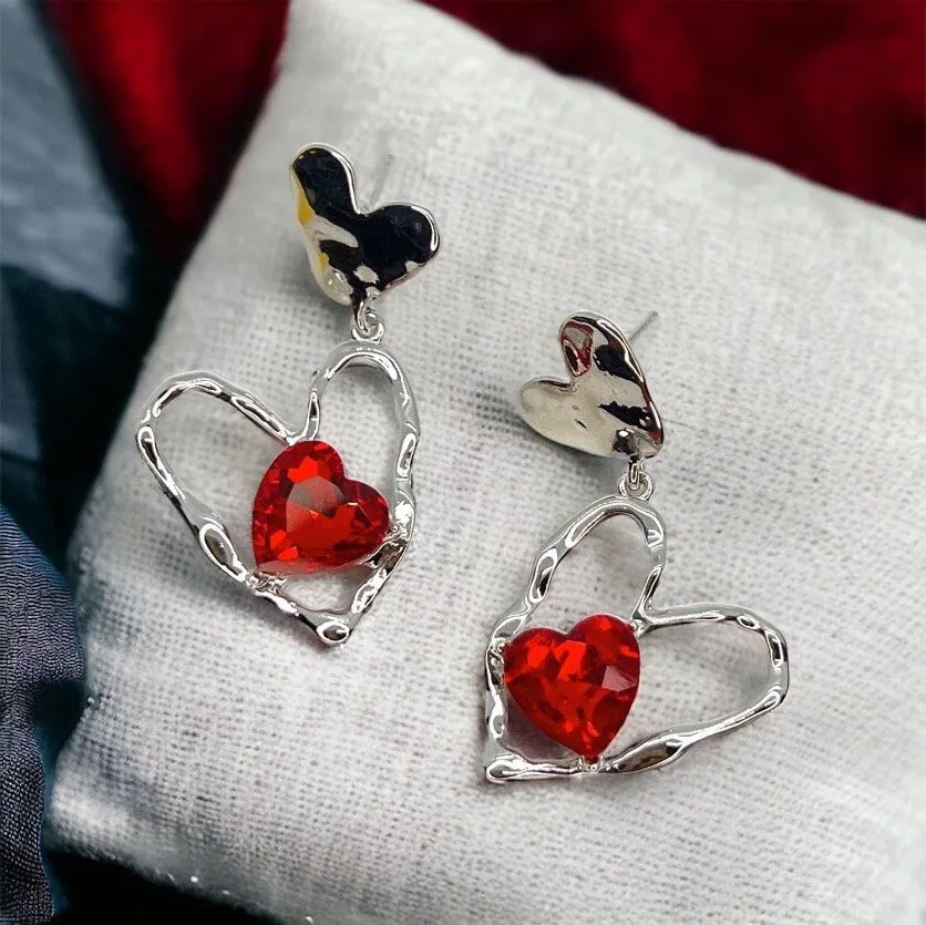 Happy Valentine’s Day Earrings - Heart Earrings, Valentine’s Earrings, Valentine Gift, Love Earrings, Heart Accessories, Ruby Earrings