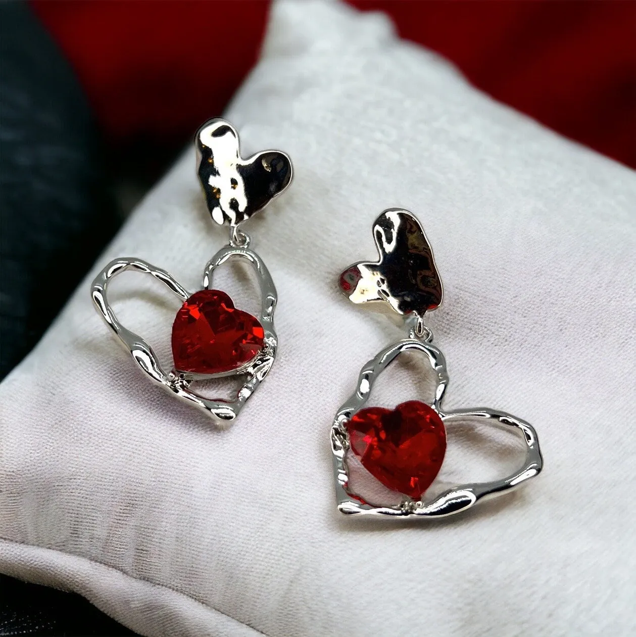 Happy Valentine’s Day Earrings - Heart Earrings, Valentine’s Earrings, Valentine Gift, Love Earrings, Heart Accessories, Ruby Earrings