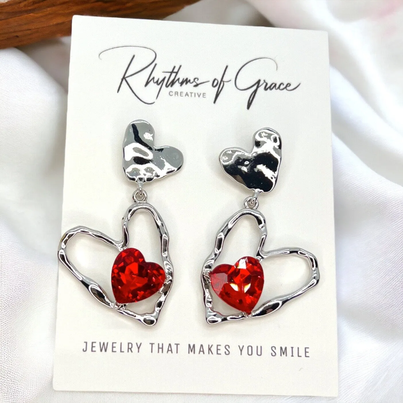 Happy Valentine’s Day Earrings - Heart Earrings, Valentine’s Earrings, Valentine Gift, Love Earrings, Heart Accessories, Ruby Earrings