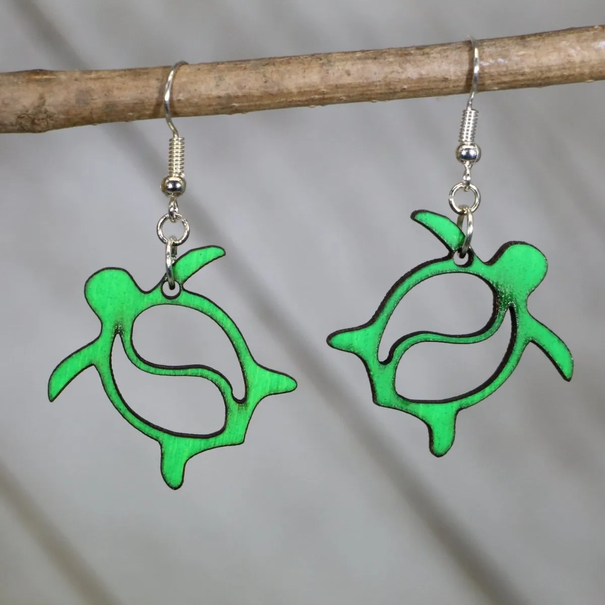 Hawaiian Sea Turtle Wooden Dangle Earrings by Cate's Concepts, LLC