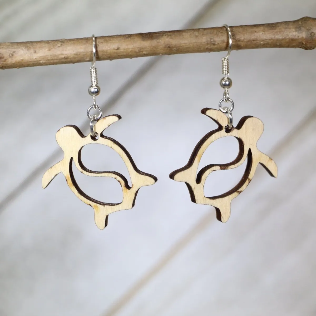 Hawaiian Sea Turtle Wooden Dangle Earrings by Cate's Concepts, LLC