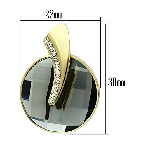 IP Gold(Ion Plating) Brass Earrings with Synthetic Synthetic Glass in Black Diamond for Women Black Diamond Stone Color Style GL343