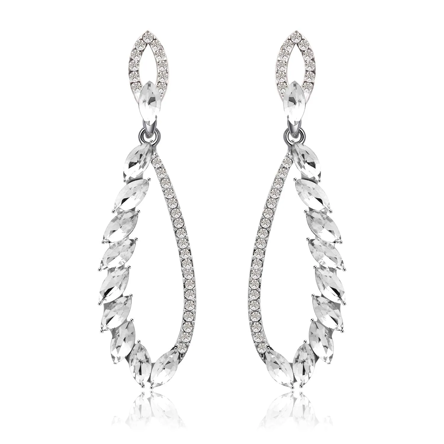 Kairangi Danglers Earrings for Women Elegant Silver Plated White Crystal Long Dangle Earrings for Women and Girls.