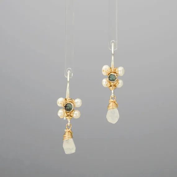 Labradorite Pearl Jasmine Flower Earrings