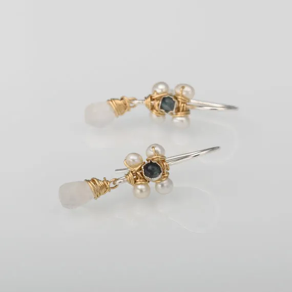 Labradorite Pearl Jasmine Flower Earrings