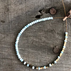 Larimar and Hematite Gemstone Beaded Bracelet