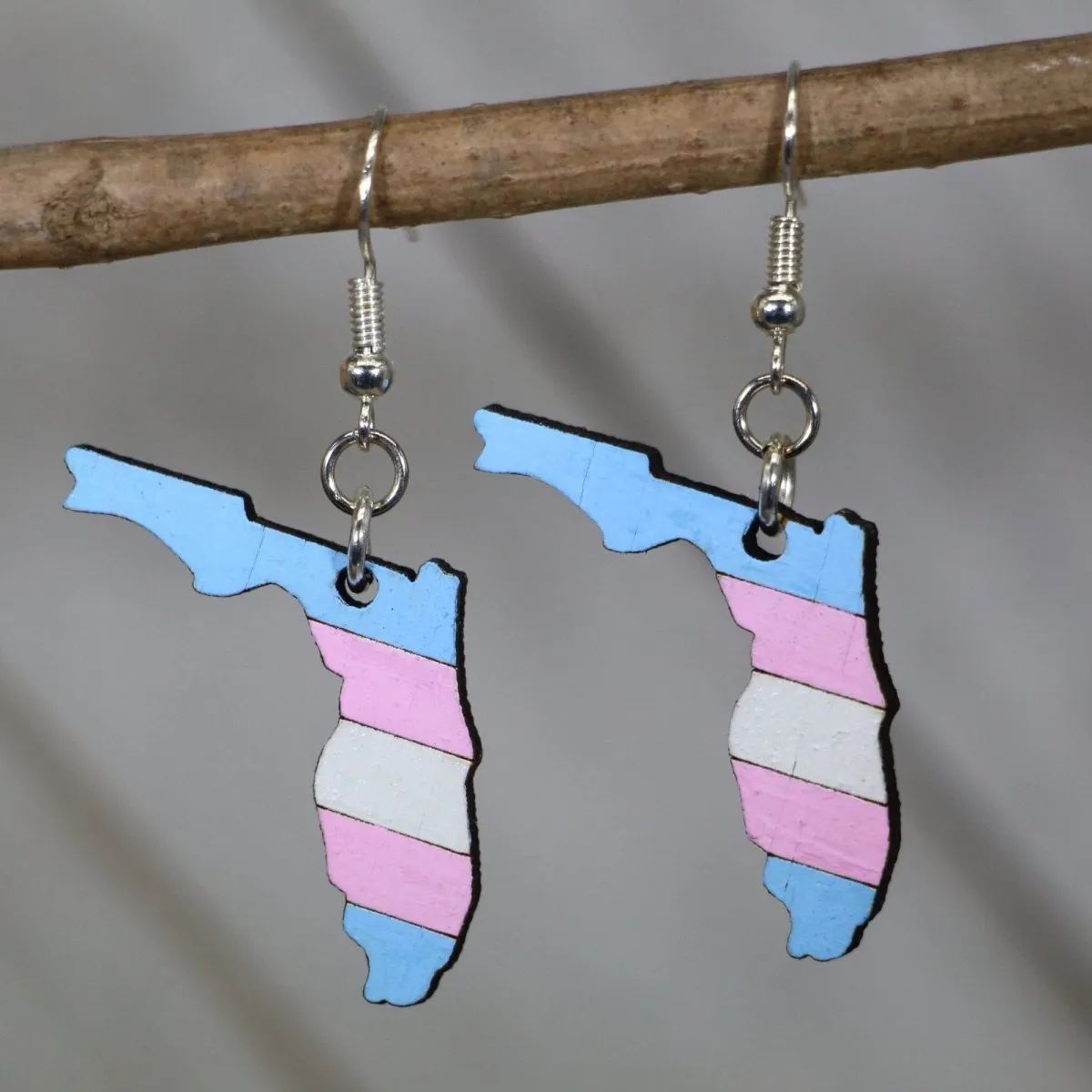 LGBTQIA  Florida Trans Flag Wooden Dangle Earrings by Cate's Concepts, LLC