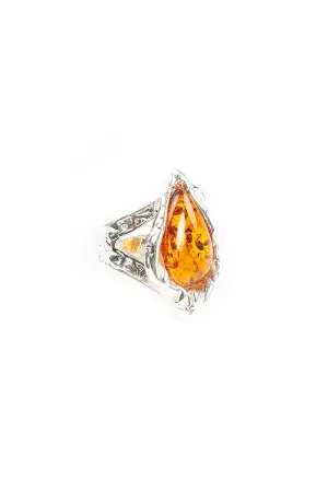 Light Honey Amber Drop Ring