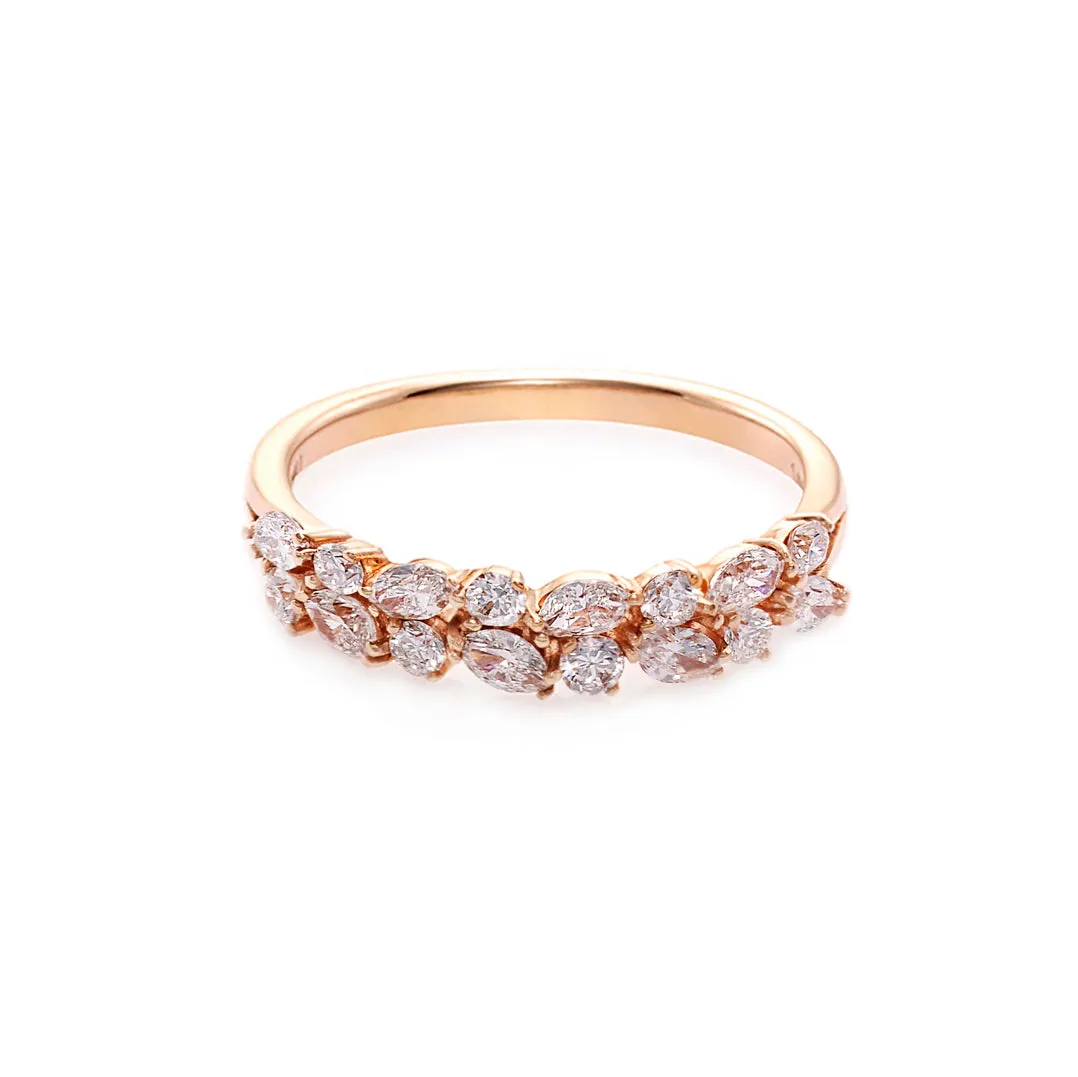 Marquise Cut Diamond and Round Brilliant Cut Diamond Ring in Rose Gold