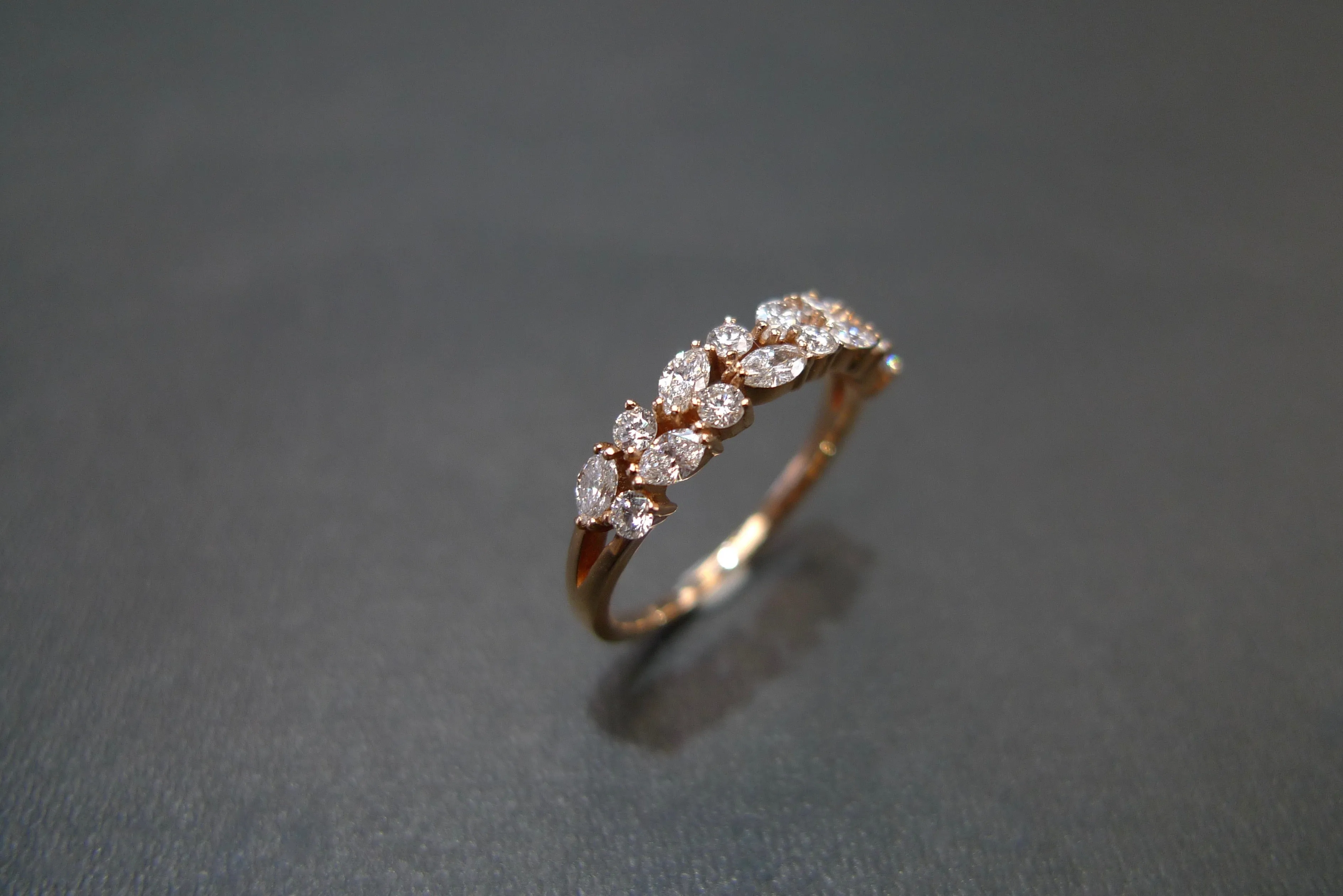 Marquise Cut Diamond and Round Brilliant Cut Diamond Ring in Rose Gold