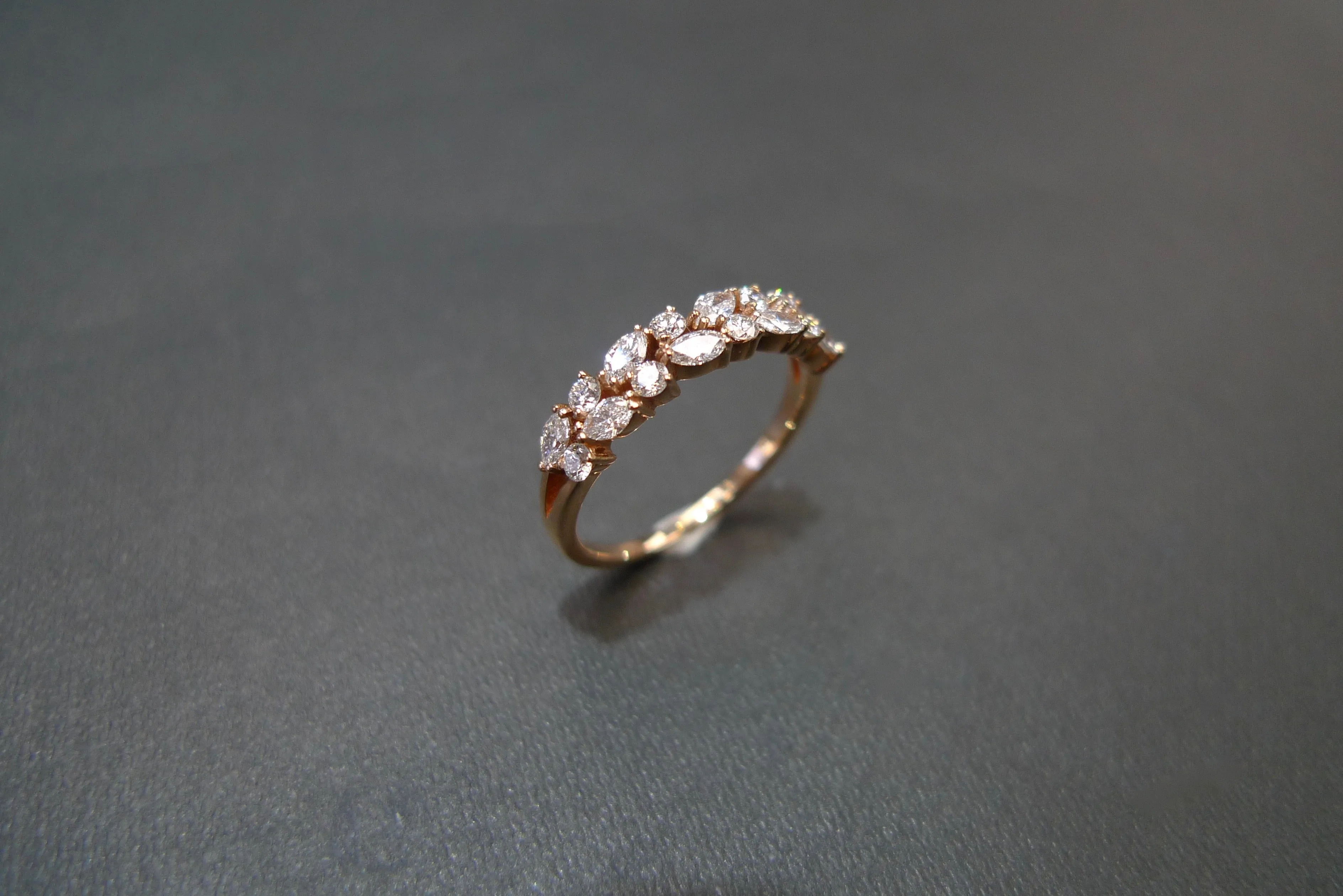 Marquise Cut Diamond and Round Brilliant Cut Diamond Ring in Rose Gold