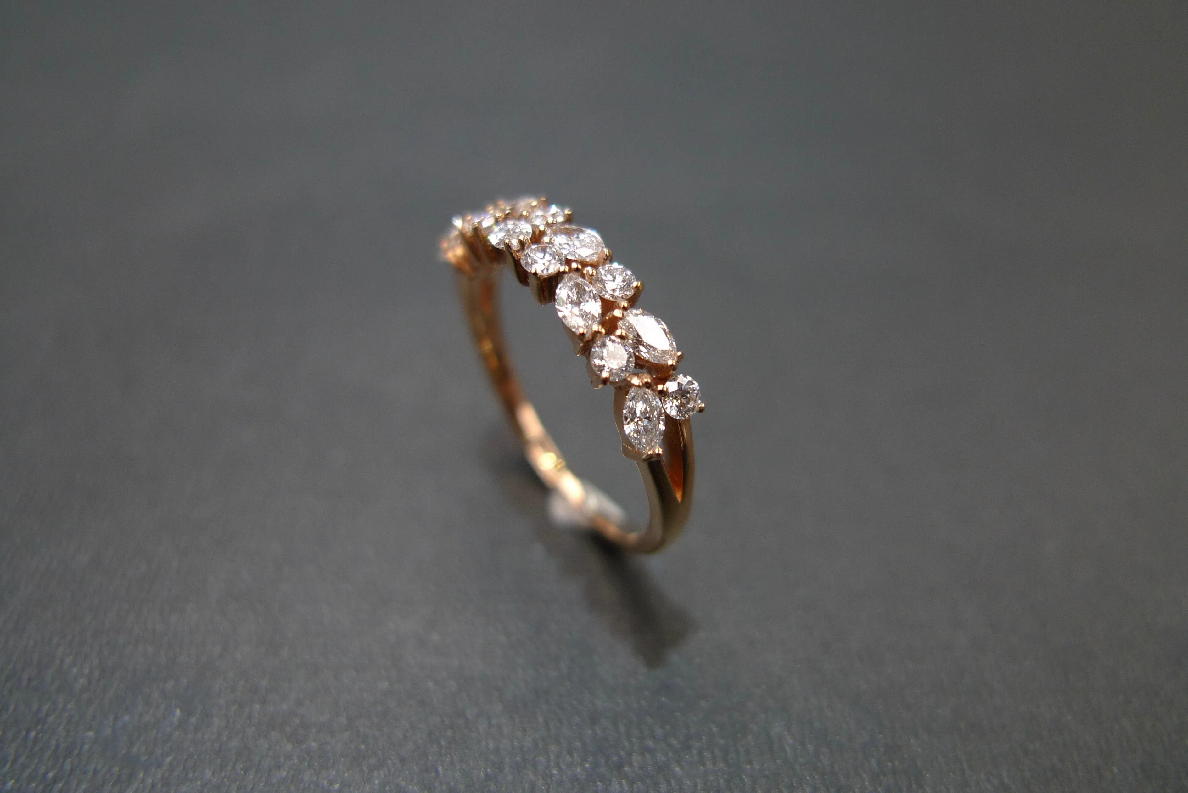 Marquise Cut Diamond and Round Brilliant Cut Diamond Ring in Rose Gold