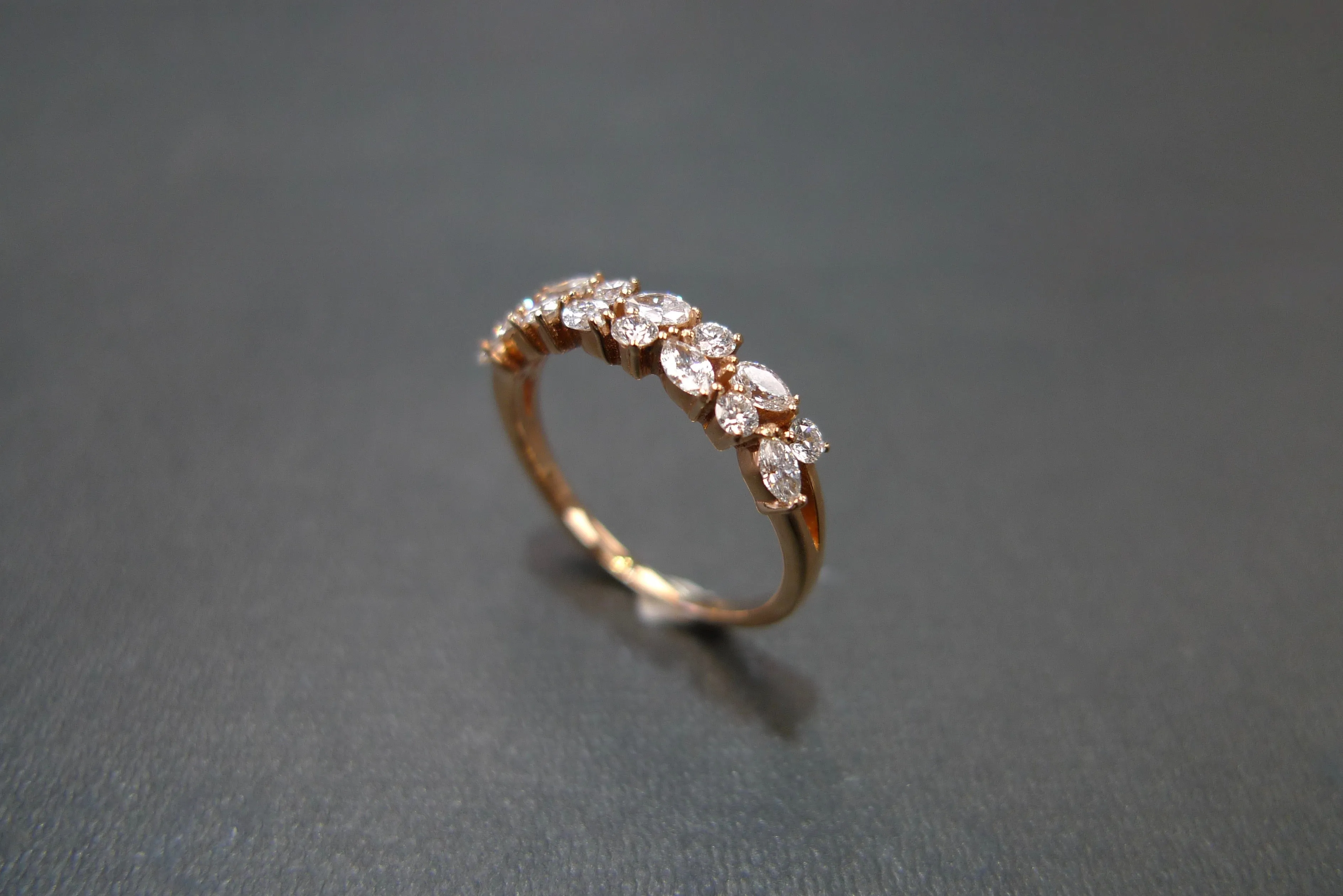 Marquise Cut Diamond and Round Brilliant Cut Diamond Ring in Rose Gold