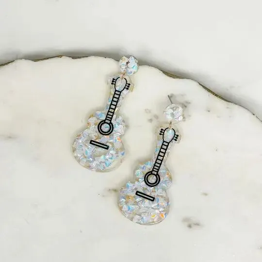 Mosaic Glitter Guitar Dangle Earrings