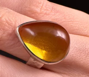 Natural AMBER Ring - SIZE 5.25 - Genuine Sterling Silver Ring with a Polished AMBER Center Stone, 53758