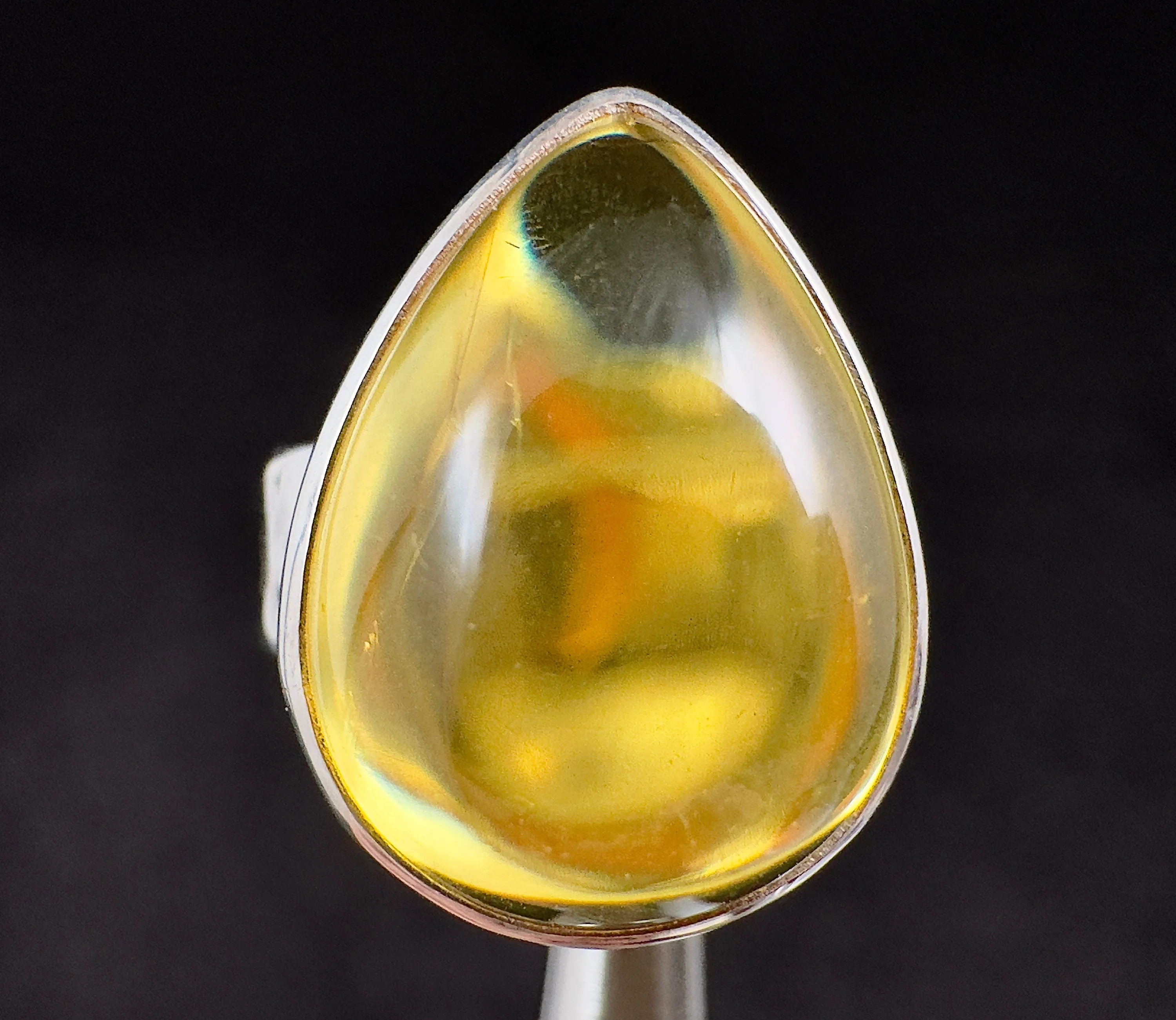 Natural AMBER Ring - SIZE 5.25 - Genuine Sterling Silver Ring with a Polished AMBER Center Stone, 53758