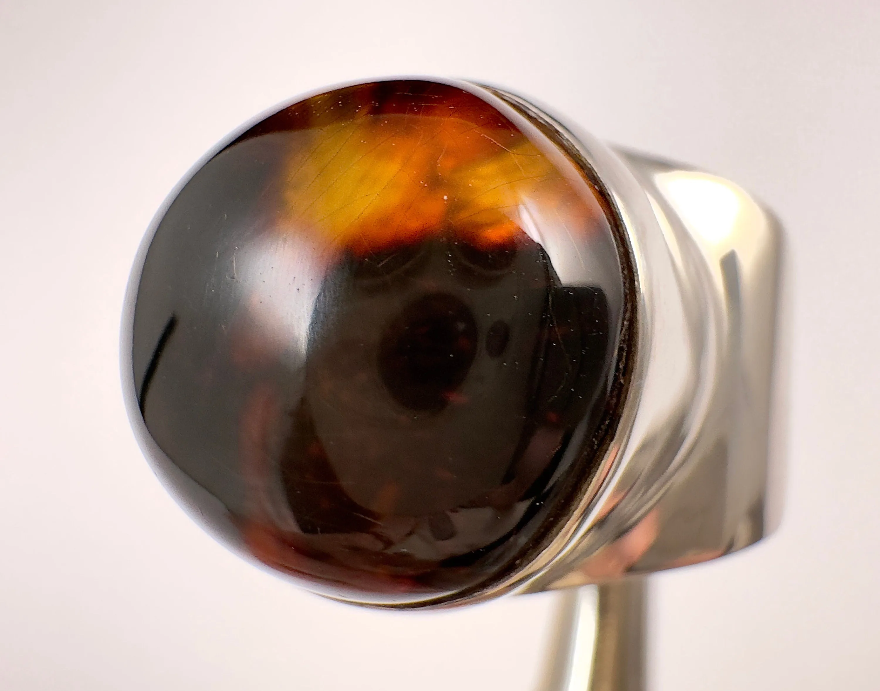 Natural AMBER Ring - SIZE 8- Genuine Sterling Silver Ring with a Polished AMBER Center Stone, 53777