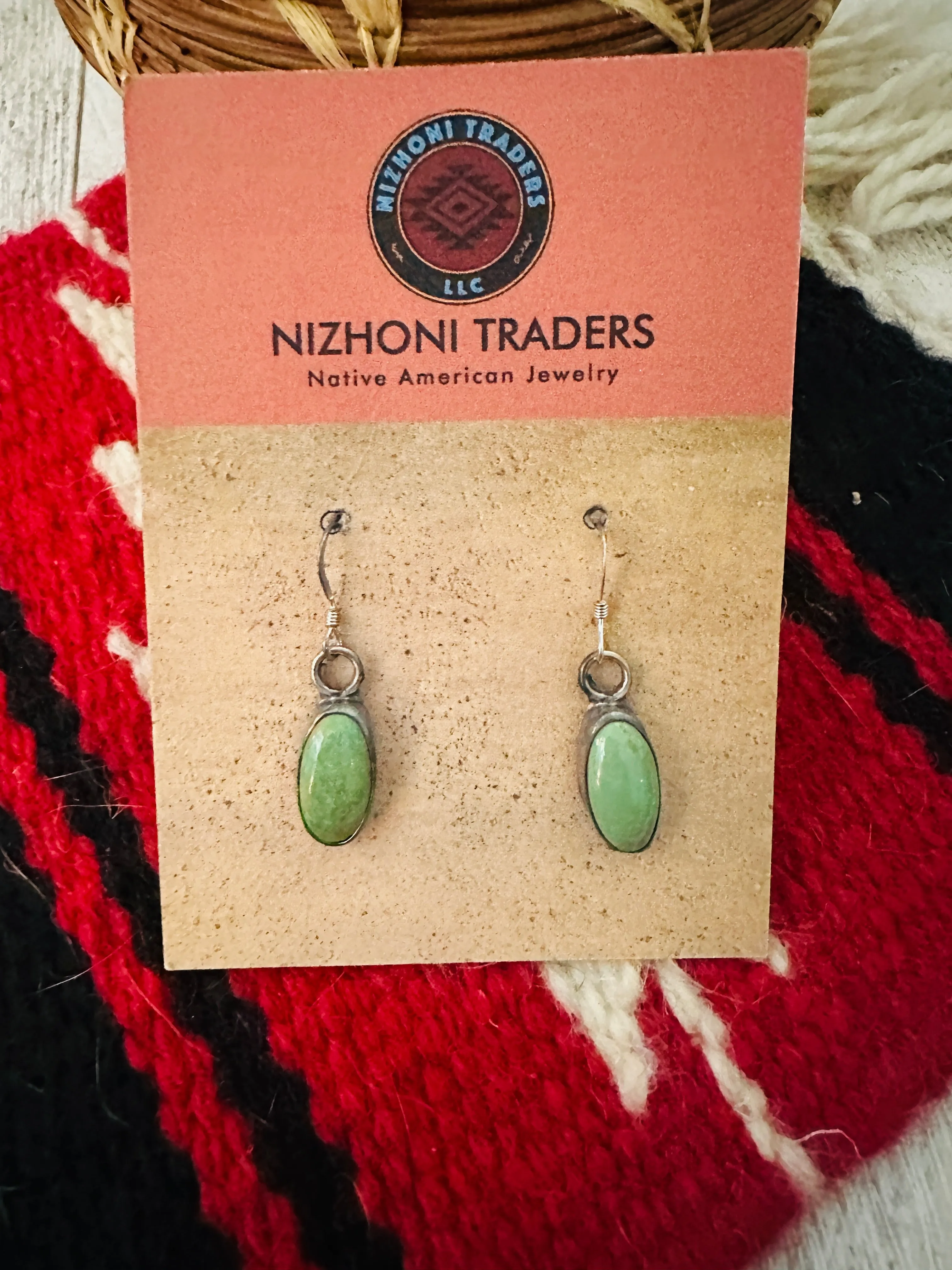 Navajo Green Turquoise And Sterling Silver Dangle Earrings