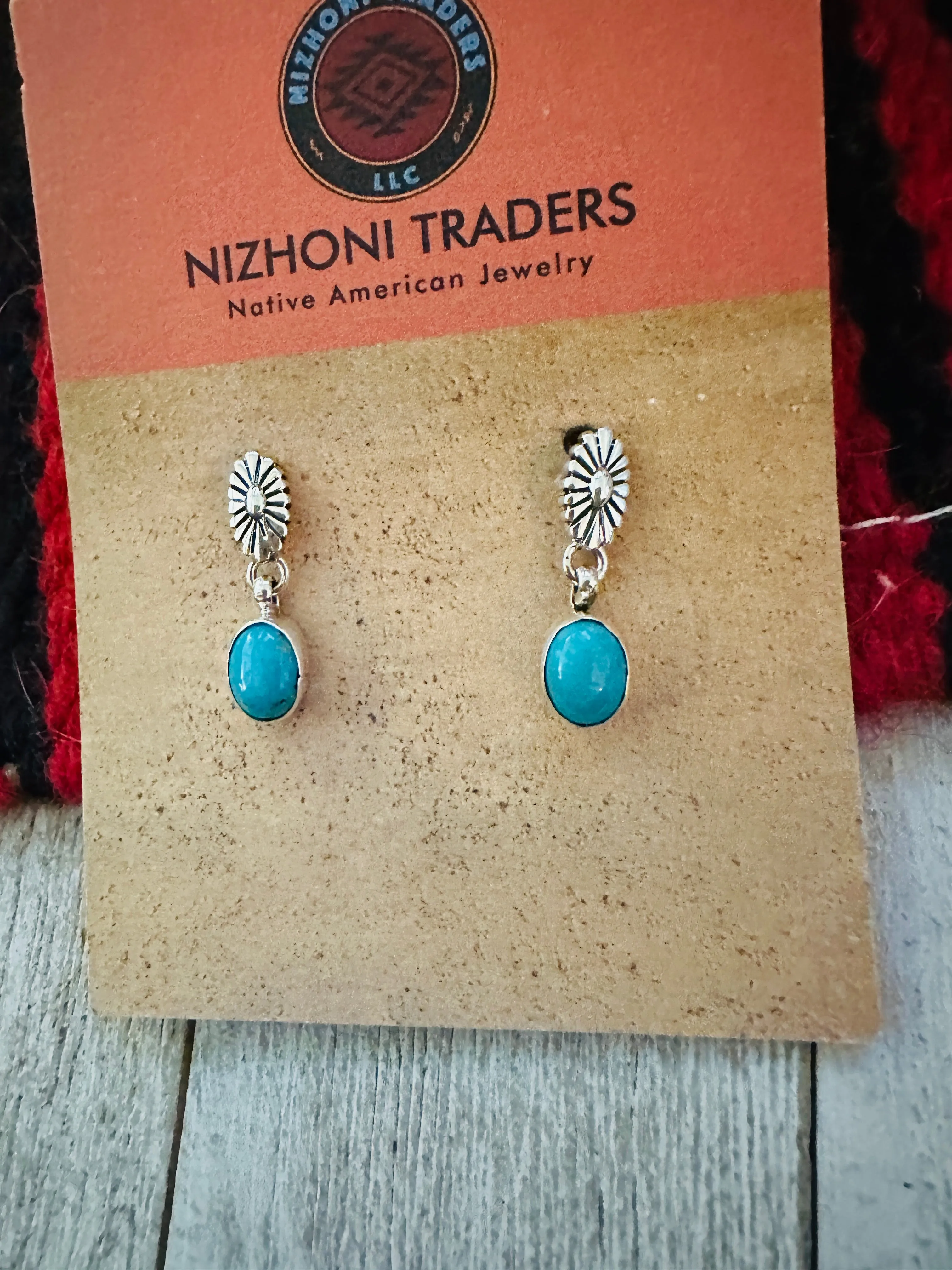 Navajo Turquoise & Sterling Silver Flower Dangle Earrings