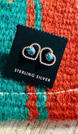 Navajo Turquoise & Sterling Silver Heart Stud Earrings