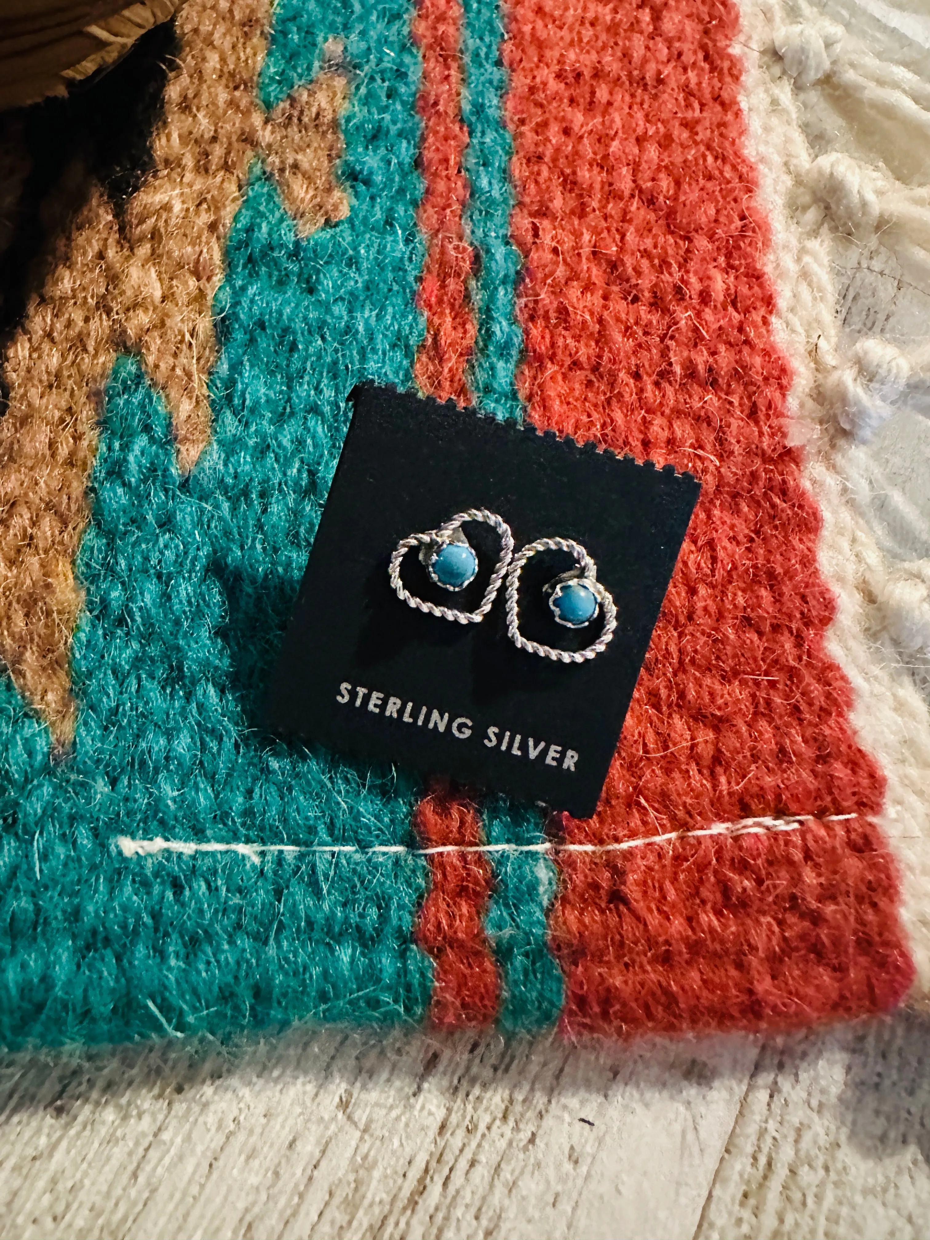 Navajo Turquoise & Sterling Silver Heart Stud Earrings