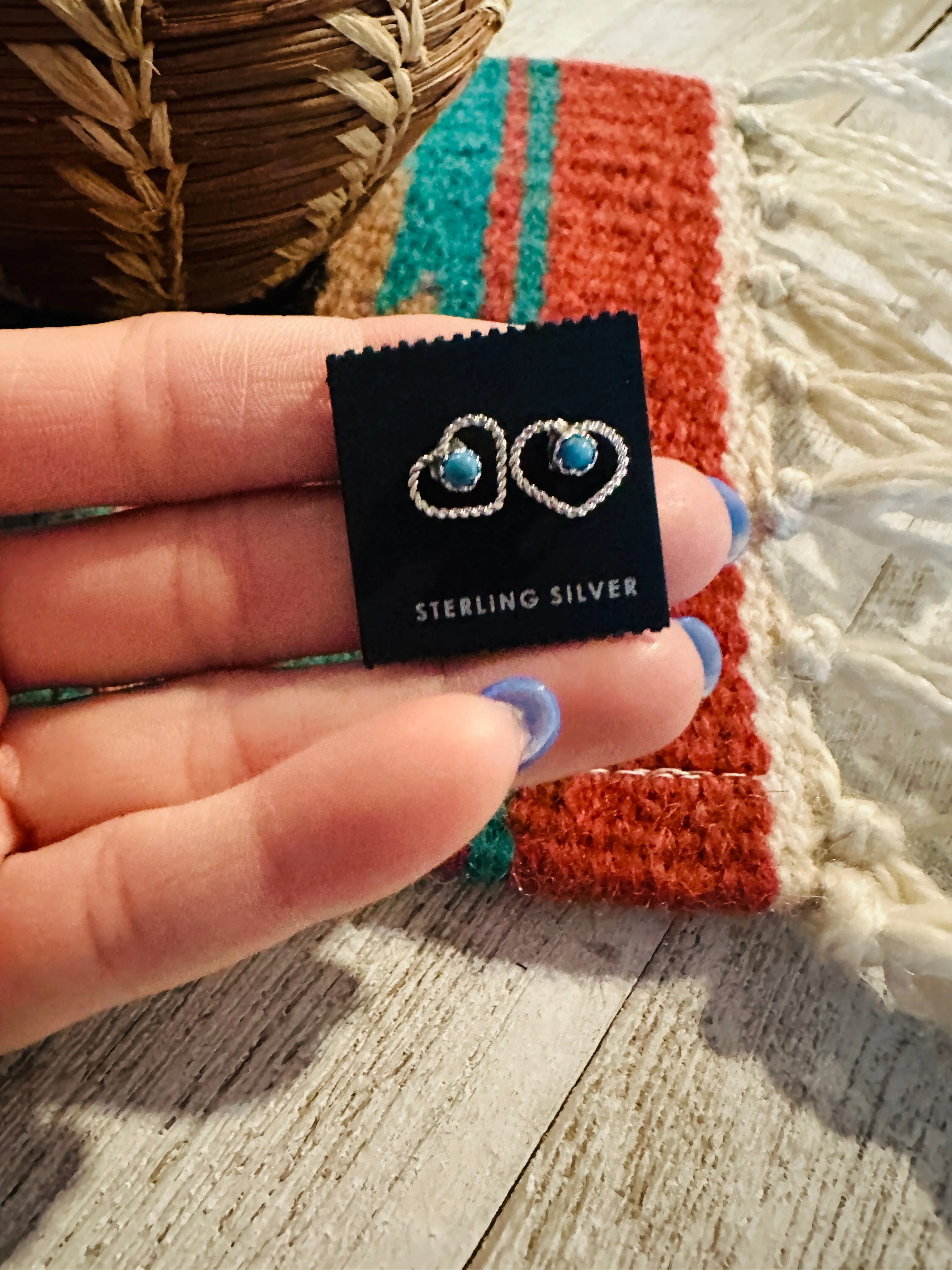 Navajo Turquoise & Sterling Silver Heart Stud Earrings