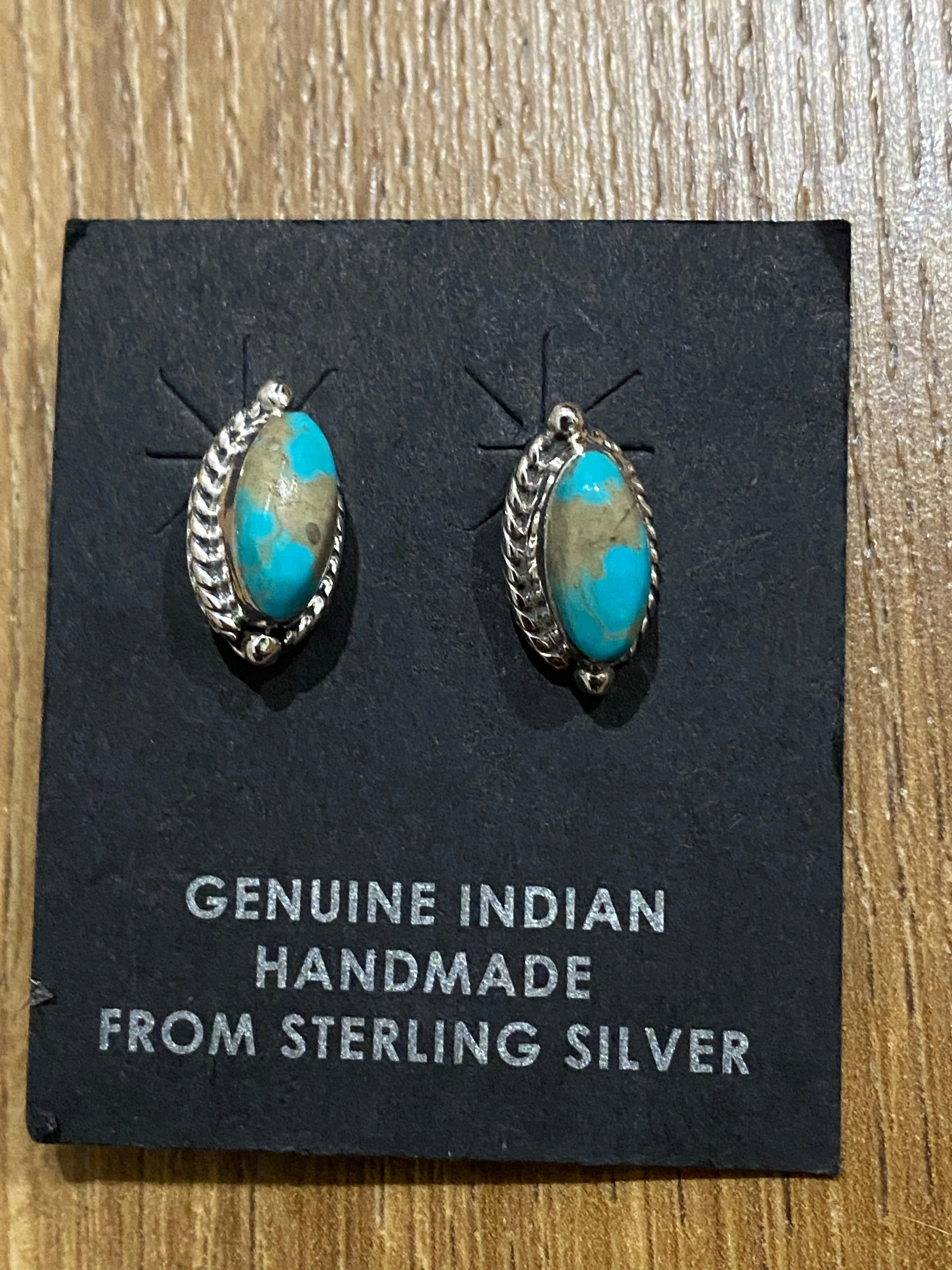 Navajo Turquoise and Sterling Silver Marquise  Stud Earrings