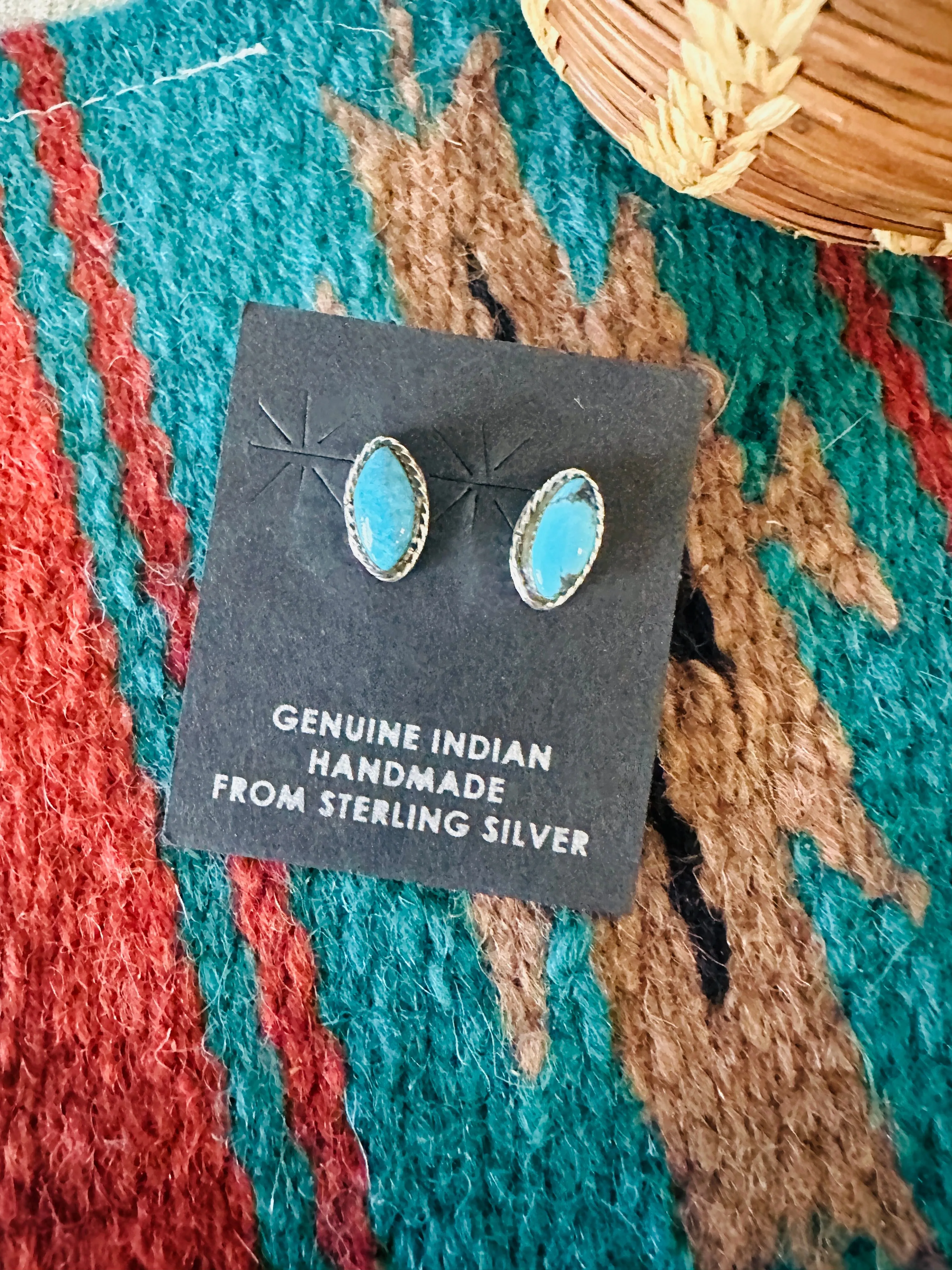 Navajo Turquoise and Sterling Silver Marquise  Stud Earrings