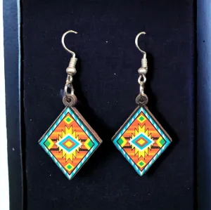 OLDTRIBES™ Painted Red and Yellow Wood Earrings with Diamond shape