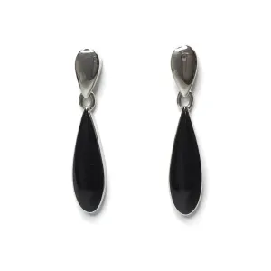 Onyx Inlaid Tear Drop Dangle Earrings