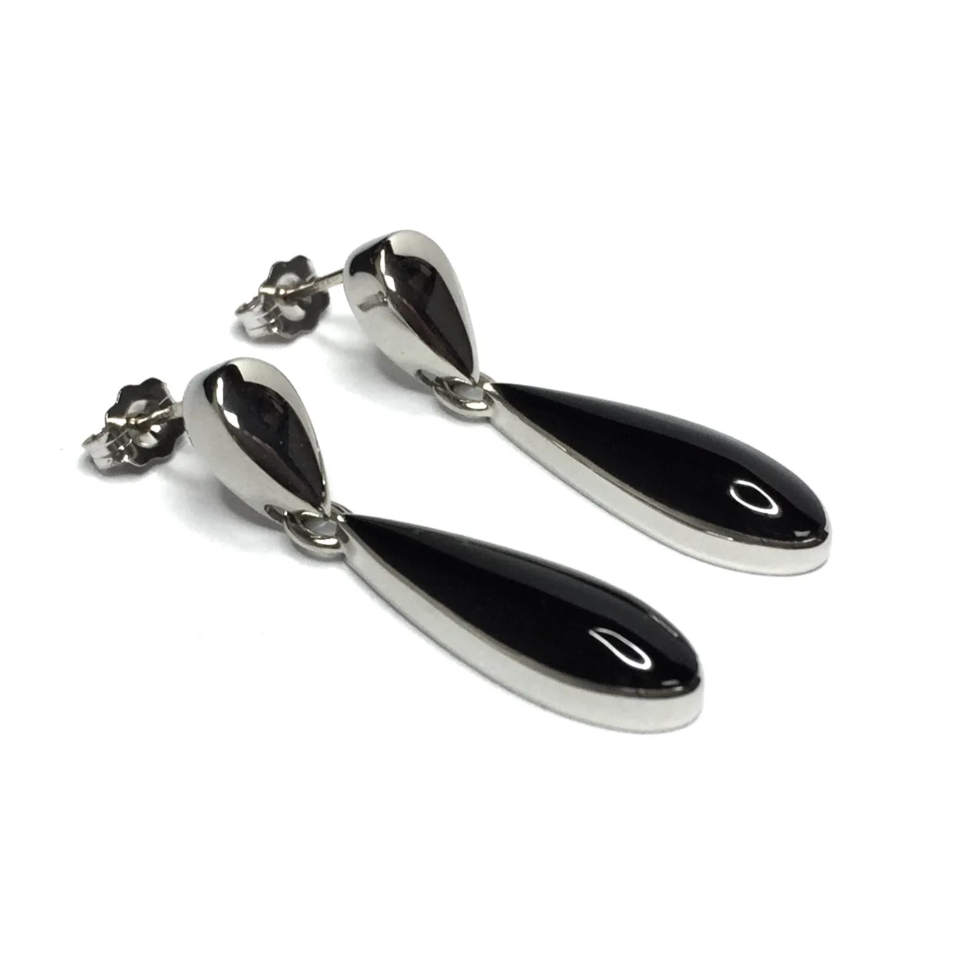 Onyx Inlaid Tear Drop Dangle Earrings