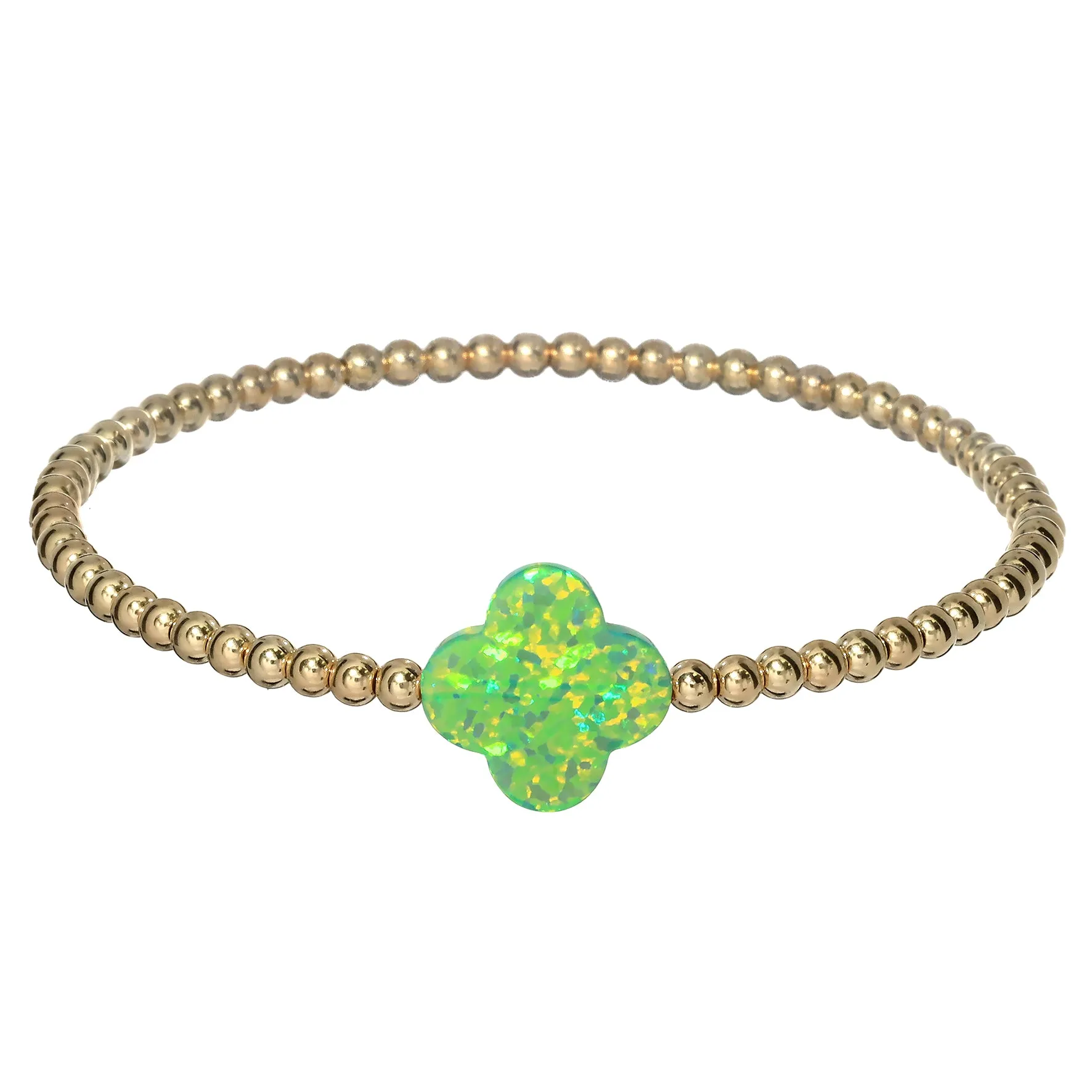 "LUCKY CLOVER" Large Opal on Gold Filled beaded Bracelet