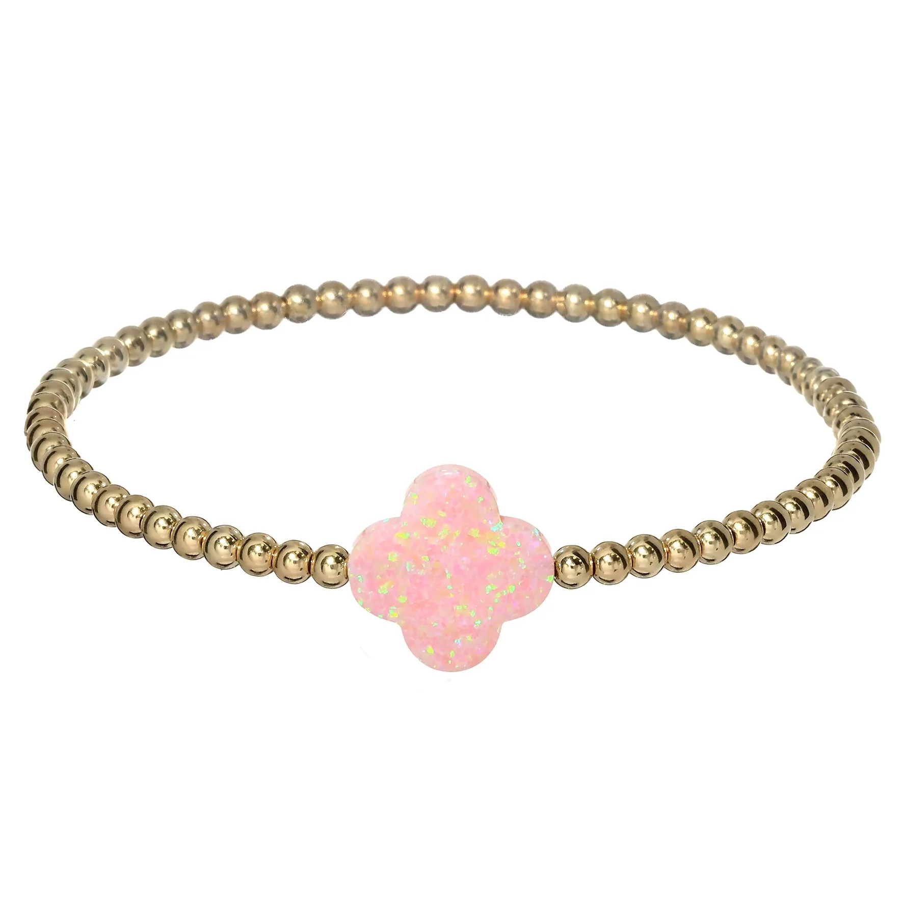 "LUCKY CLOVER" Large Opal on Gold Filled beaded Bracelet