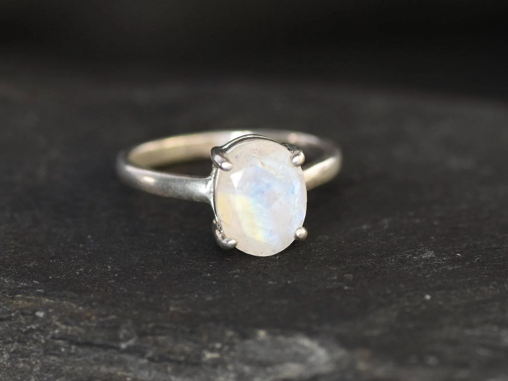 Rainbow Moonstone Ring - Moonstone Promise Ring - White Oval Ring