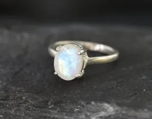 Rainbow Moonstone Ring - Moonstone Promise Ring - White Oval Ring