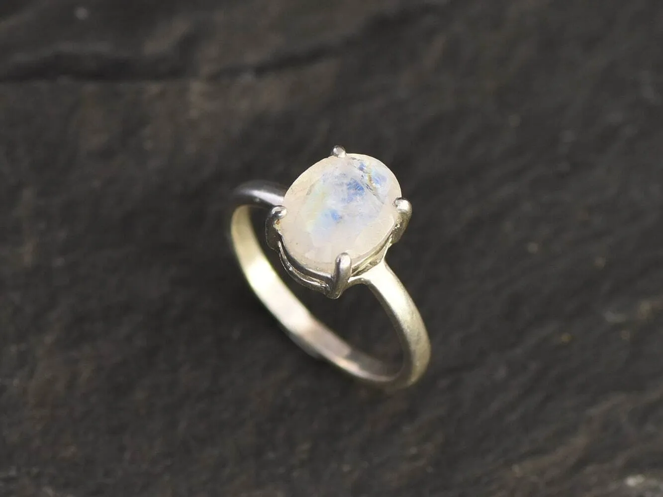 Rainbow Moonstone Ring - Moonstone Promise Ring - White Oval Ring