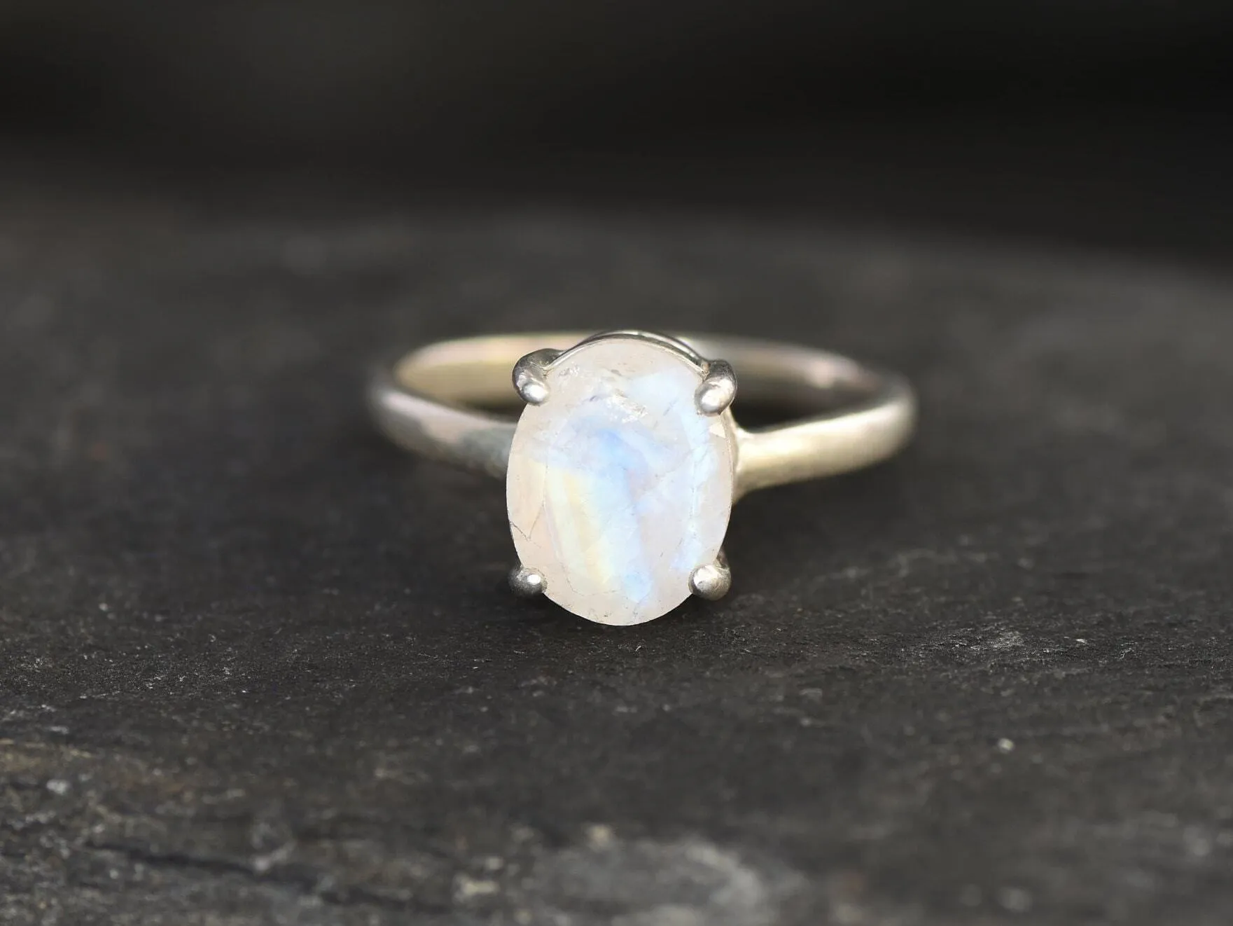 Rainbow Moonstone Ring - Moonstone Promise Ring - White Oval Ring