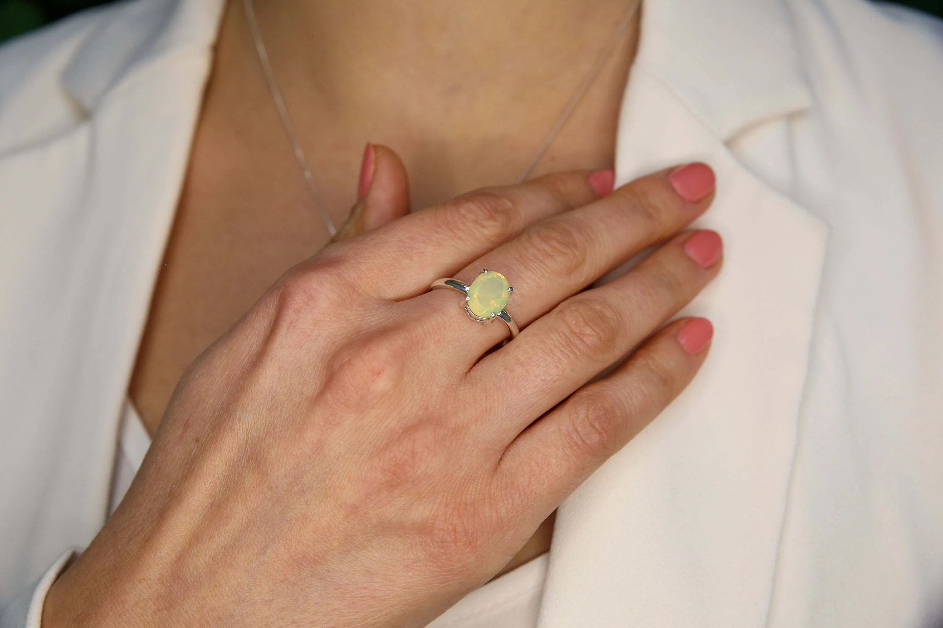 Rainbow Moonstone Ring - Moonstone Promise Ring - White Oval Ring