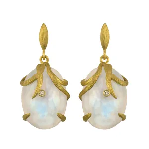 Rainbow Moonstone Vine Wrapped Oval Earrings by Laurie Kaiser