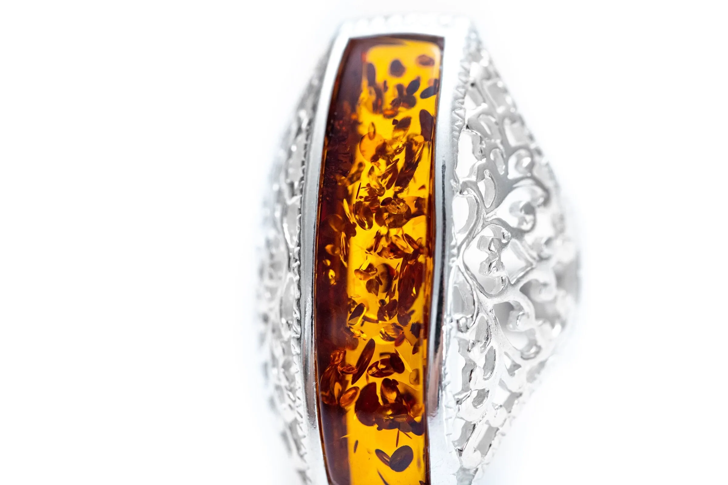 Rectangle Bar Amber Ring