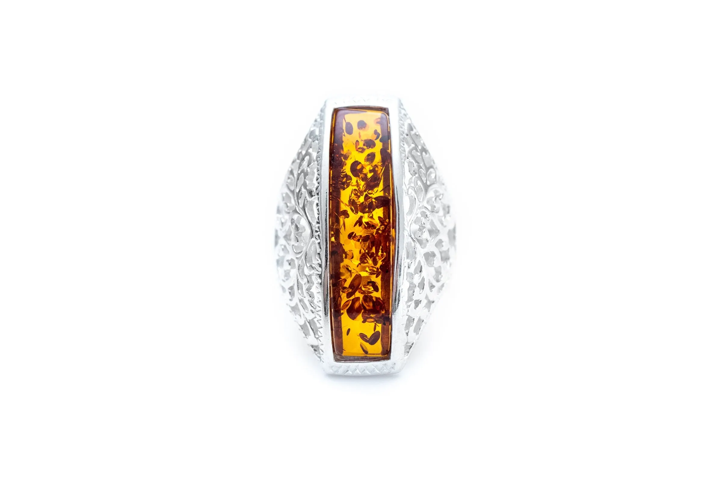 Rectangle Bar Amber Ring