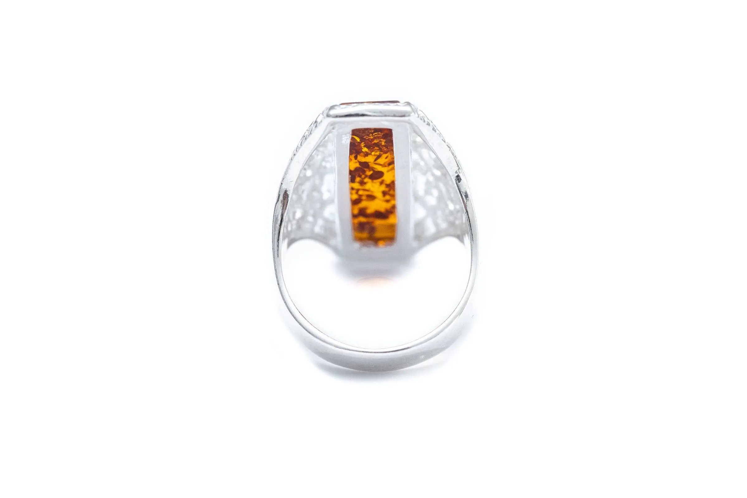 Rectangle Bar Amber Ring