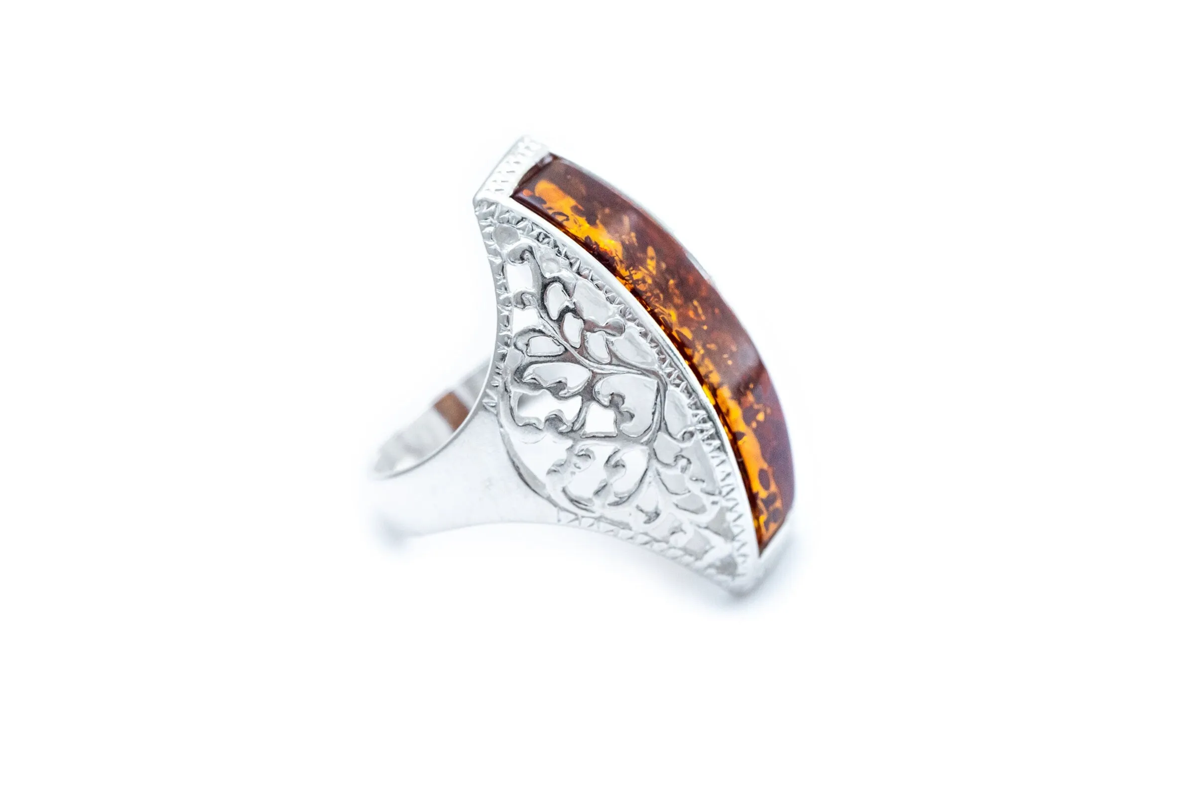 Rectangle Bar Amber Ring