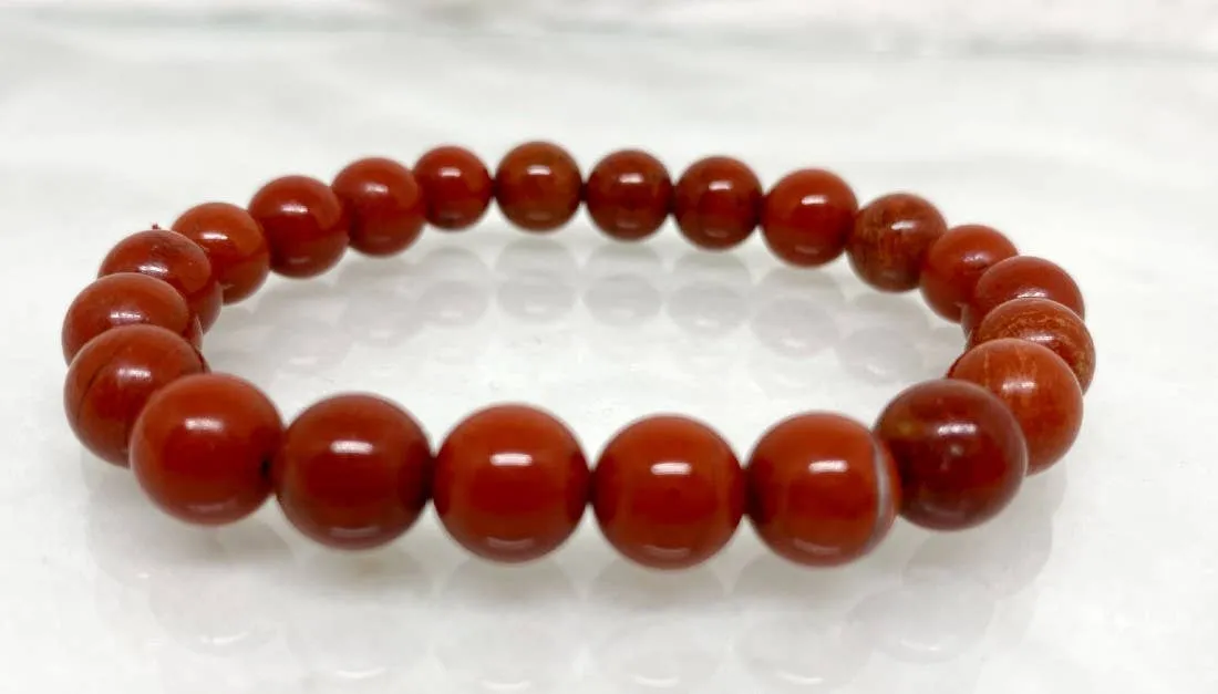 Red Jasper Bracelet | Round Beaded Crystal Bracelet