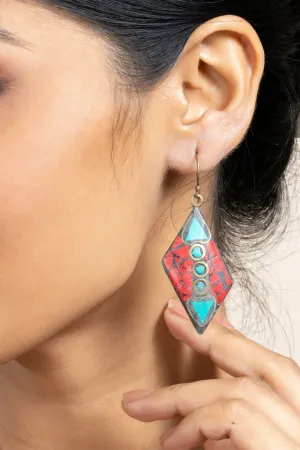 Red Turquoise Blue Tibetan Earrings - Elegant Design, Non-Allergic, Perfect for All Occasions