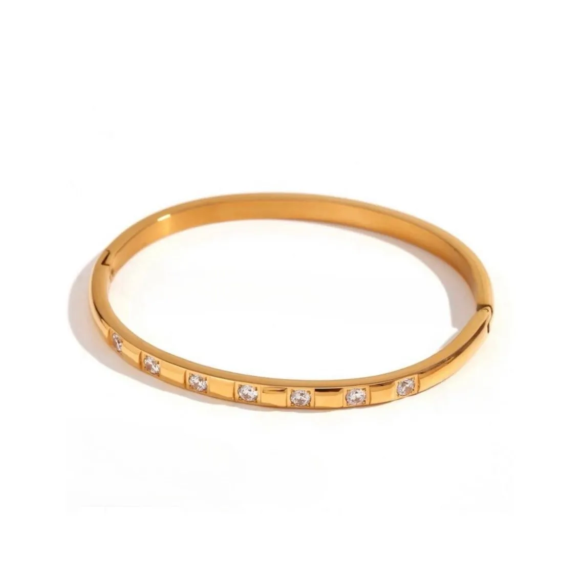 Round Cubic Zirconia Hinged Bangle Bracelet