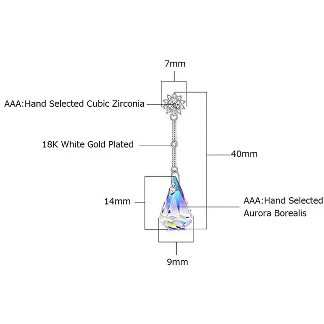 Savlano 14k White Gold Plated Aurora Borealis Austrian Rainbow Multicolor Crystal Tear Drop Cut Stud Dangle Earrings For Women, Girls & Men